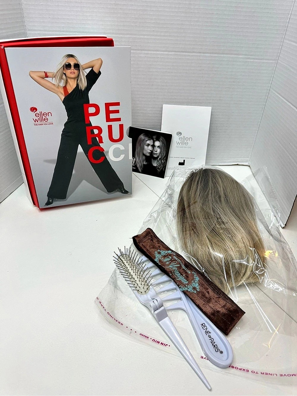 Ellen Wille Perucci Blonde Rooted Bob Wig Adjustable Cap w/ Box + Extras